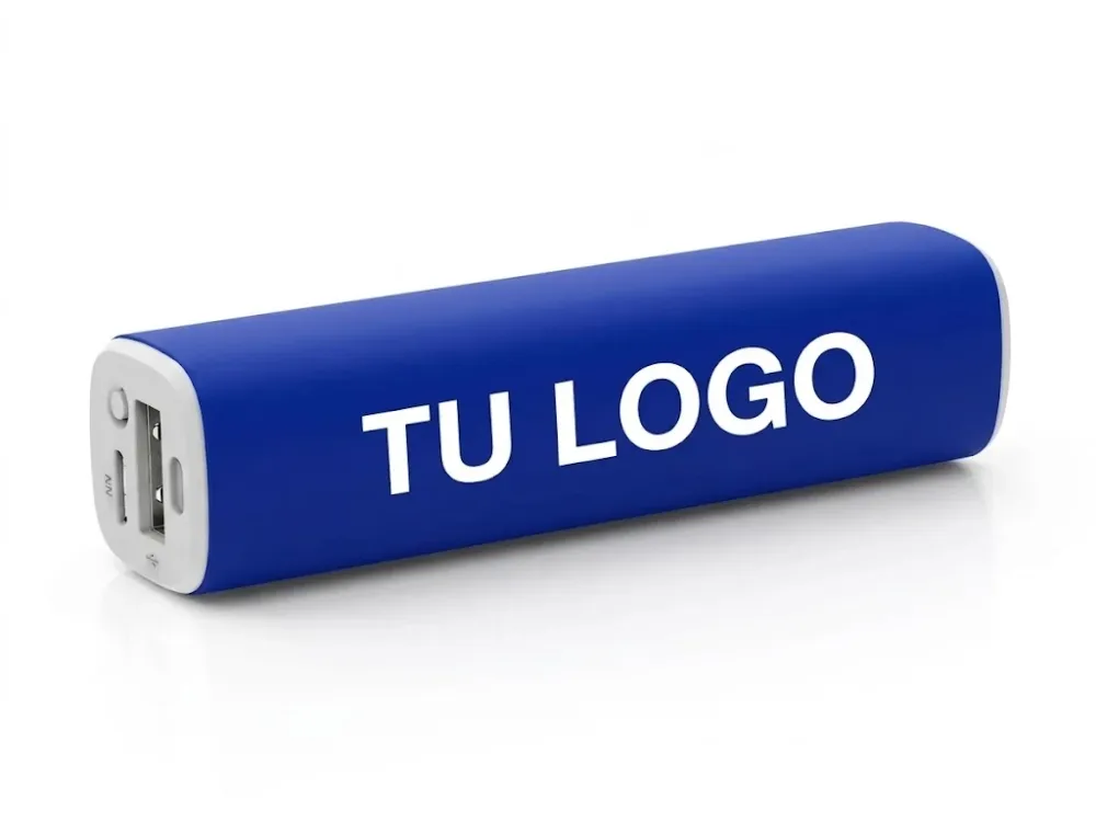 Power bank cilíndrico con gancho personalizado con logo