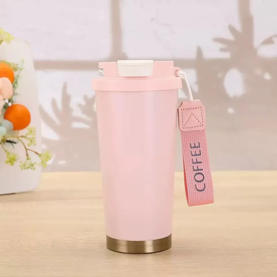 Vaso de café 530 ml de acero 316 con doble boca y correa personalizado con logo, foto 4