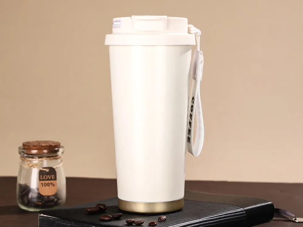 Vaso de café 530 ml de acero 316 con doble boca y correa personalizado con logo