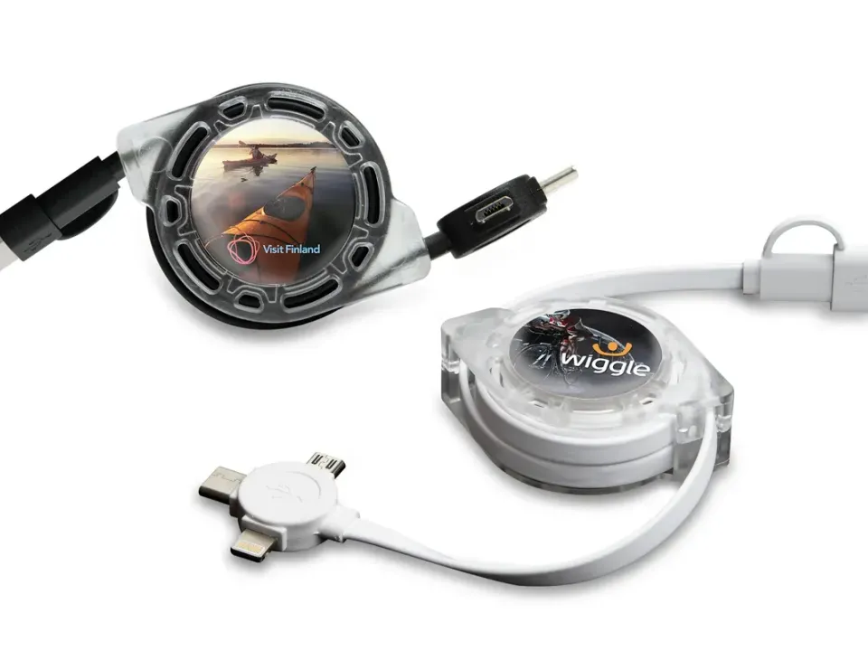 Cable multiconector retráctil personalizado con logo, foto 1